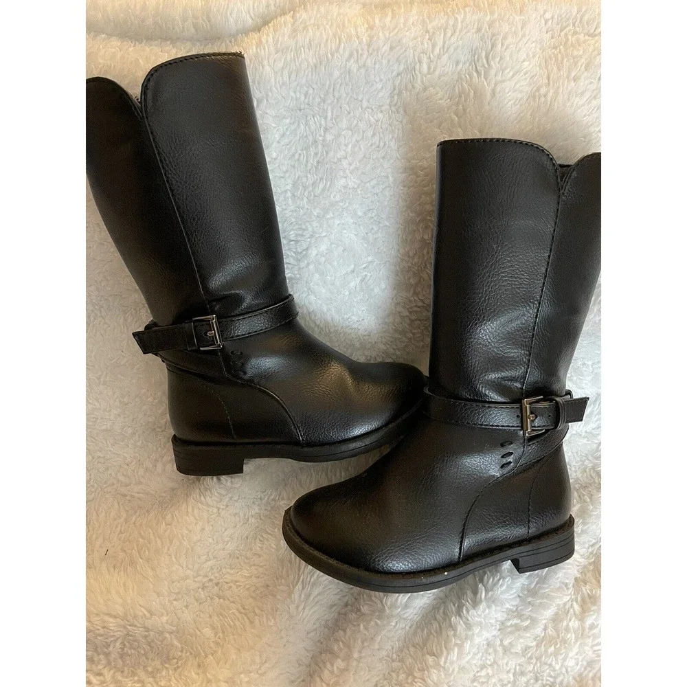 Children’s Place Girls Size 6Boots Tall Black High Zipper Low Heel Shoes